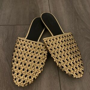 Elegant Gold Woven Mules